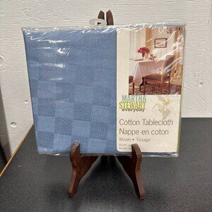 Martha Stewart Everyday VTG Cotton Tablecloth Solid Check Cornflower Blue NOS